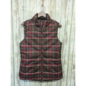 Eddie Bauer Women's Puffer Vest Small Goose Down Tartan Plaid Outdoors Hiking